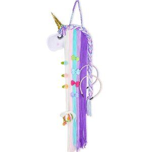 Unicorn Hair Accessory Organizer Wall Hanging With Glitter Horn & Braided Mane